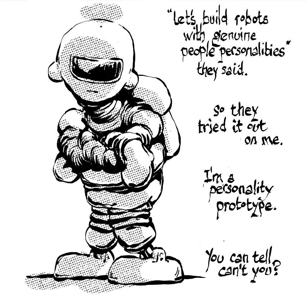 Illustration by Nick James Illustrator - The Hitchhiker's Guide to the Galaxy. Marvin the paranoid android introduces himself